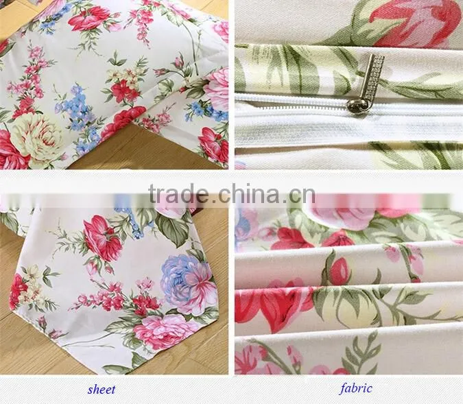 2015 fashion rose flower comfortable chinese 100% natural cotton bedding set
