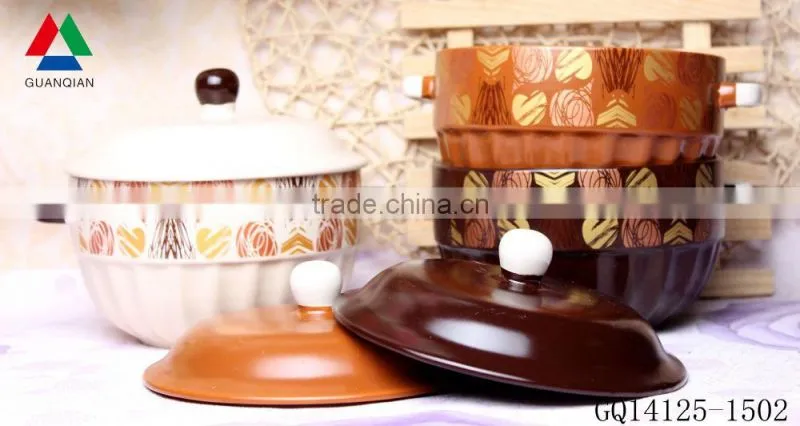 Personalized stoneware bowl with lid ceramic decal bowl with two handle