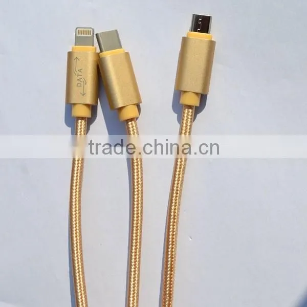 High quality universal zipper 3 in 1 usb charger cable for iPhone6 and android mobile phone data cable wholesale