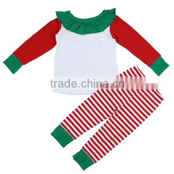 2016 kaiyo wholesale kids christmas clothing bib T-shirt and stripe pants Christmas costume outfits