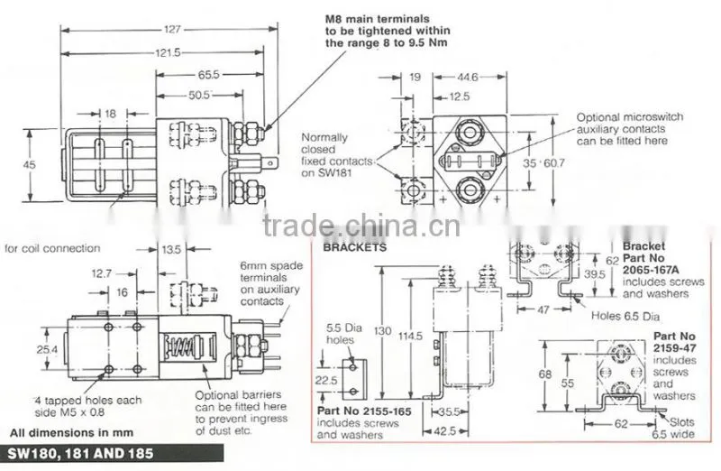 SW181 dc contactor similar albright contactor 48V 200A