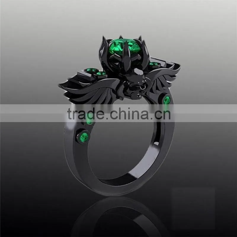 Two Tone Zircon Stone Copper Main Material Gun Black Plated Bat Design Rings For Unisex