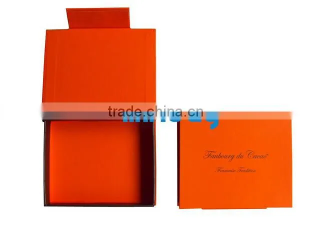 Luxury chocolate gift packaging box with satin ribbon custom design