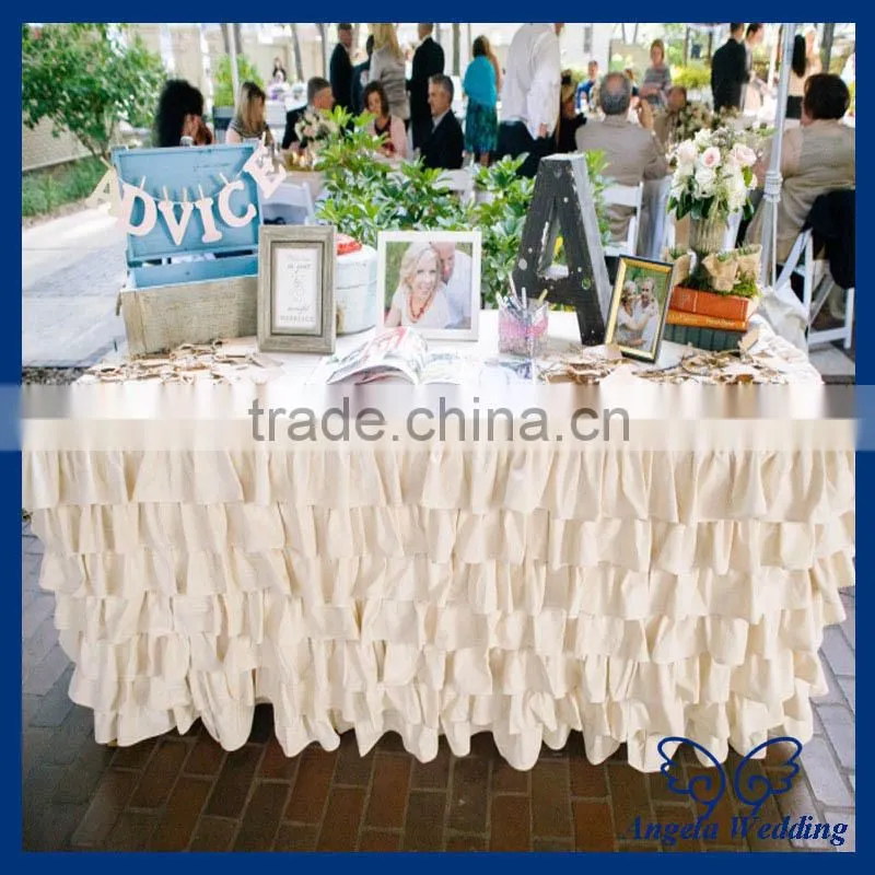 SK002F Hot sale popular polyester taffeta banquet ruffled gathered table skirts