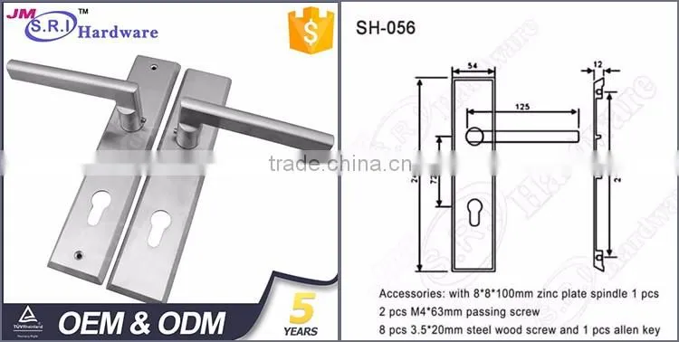 Modern style SUS304 door lever handle on plate , lever type door handle for aluminum door