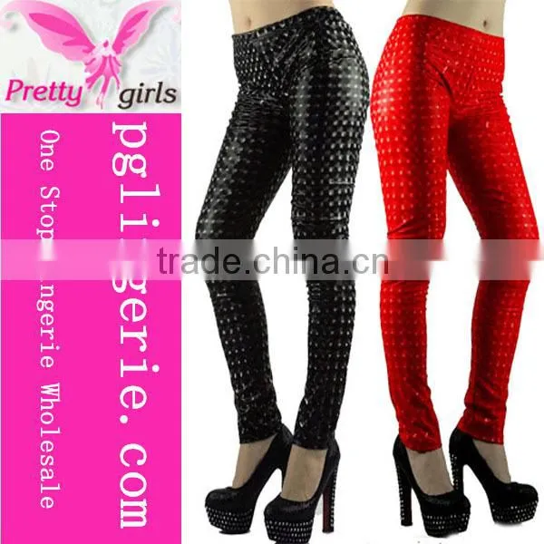 Newest fashion style pvc woman cheap silver leggings wholesale