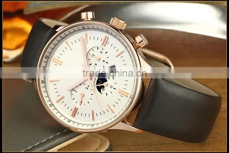 Alibaba Express Hot Selling Round Face Watch,Fashion Sport Watch For Men,Vogue Genuine Leather Watch Men With Japan Movt