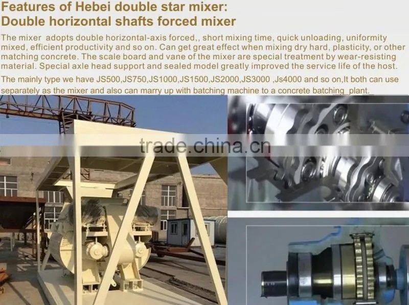 Long service time JS1000 cement concrete mixer machine with electric generator