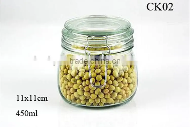 450ml hermetically sealed glass jar with rubber gasker ring lid