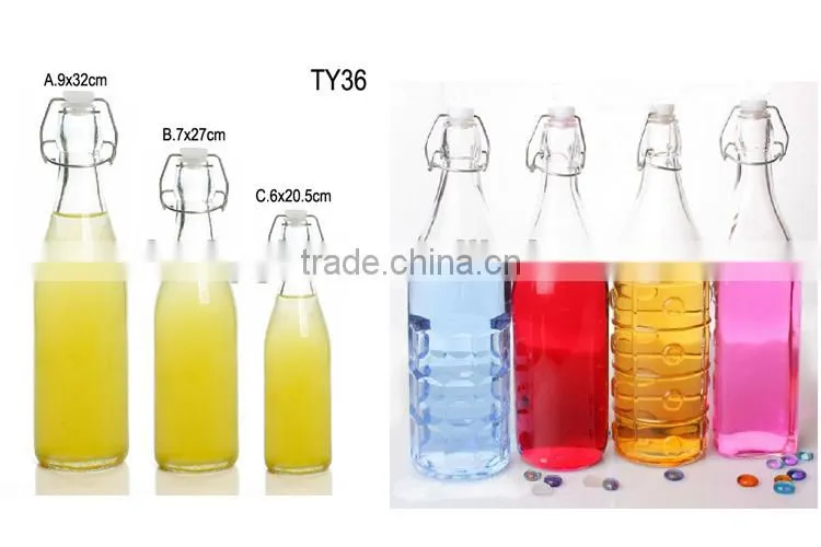 1000ml glass juice bottle with metal clip cap