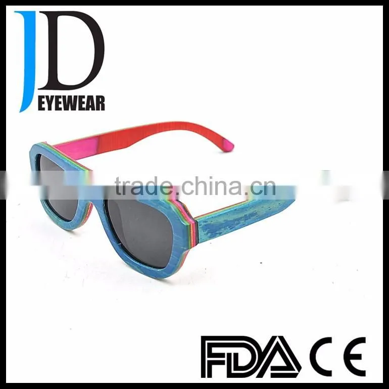 Custom made Cat 3 UV400 funny sunglasses, Fashion Flat Top Aviator Wood Sunglasses
