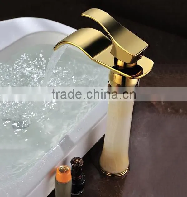 Gold plated waterfall faucet antique brass golden waterfall faucet