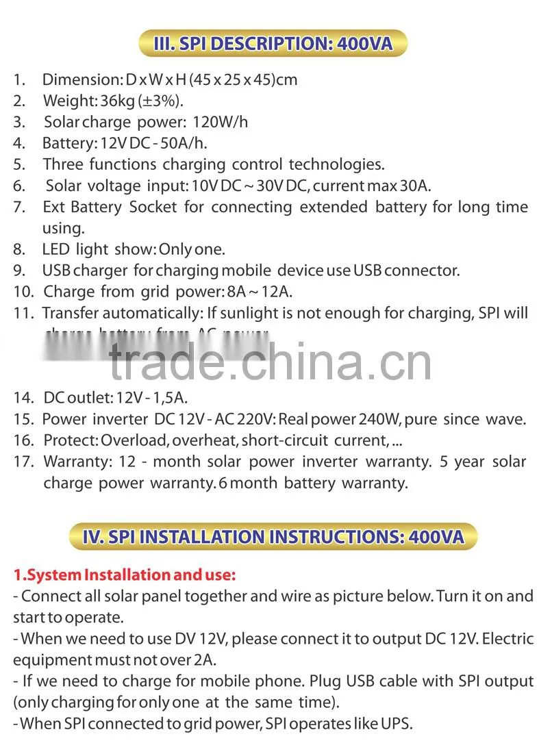 Pure Sine Wave Solar Power/Energy Inverter/ panel SPI-600x