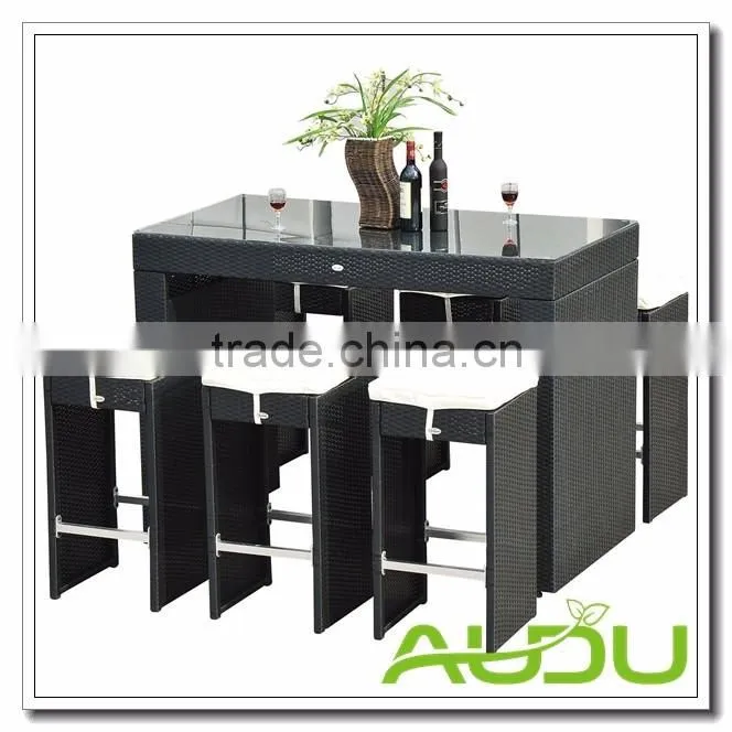 High Back Bar Stool Set Outdoor Rattan Bar Stool Set in Black