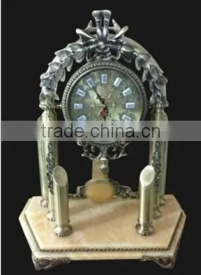 Antique brass Table Clock, French Rococo Marble Base Table Clock, Vintage Mantel Clock
