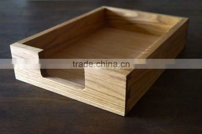 High Quality Finger Joint Wooden Napkin Box Oak Vintage Look Paper Holder with Laser Logo