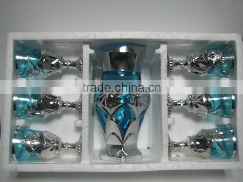 7pcs golden glass set with color,7pcs of gold plated glassware sets