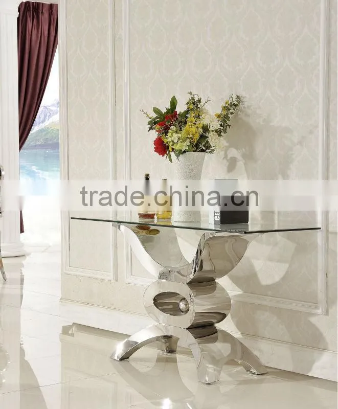 Cheap Tempered Glass Top Stainless Steel Base Console Table Modern F346