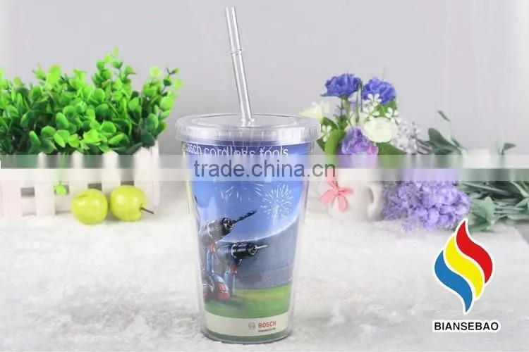 Wholesale double wall 24oz plastic tumbler with straw drinking