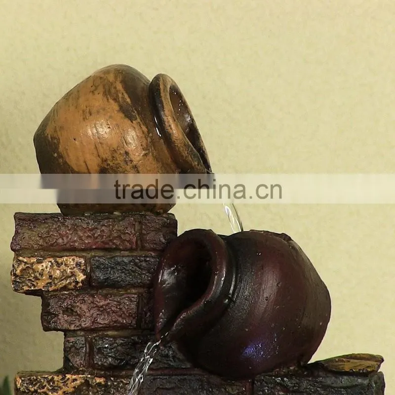 Rustic Brick Wall and Jugs Tabletop Fountain with LED Light
