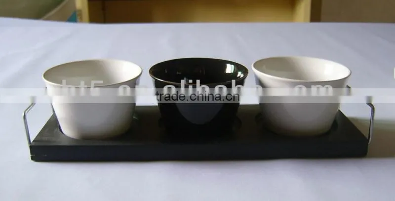 Set of 3 flower decal ceramic cup set tray,snack tray