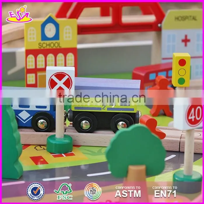 2017 New design educational kids activity toys wooden train table set W04C070