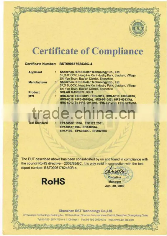 HRS-6011 CE and ROHS,color changing garden solar light, outdoor garden light