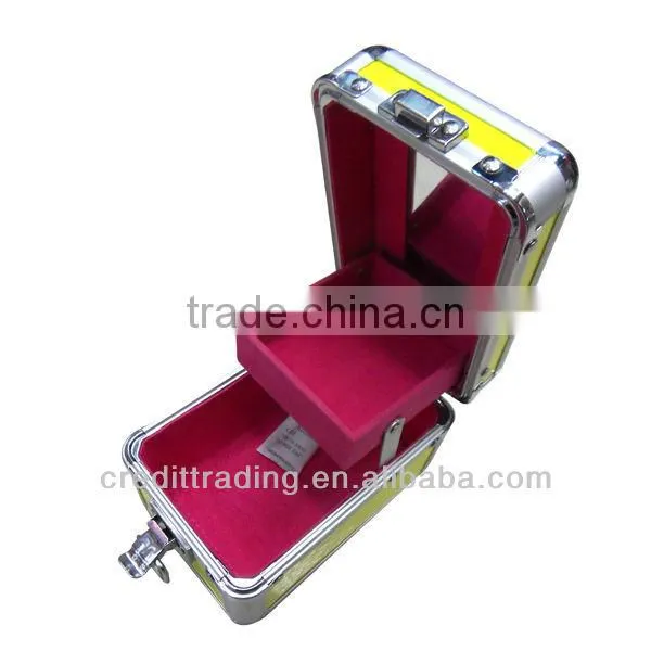 Hot Selling Yellow Double-layers Aluminum Cosmetic Case