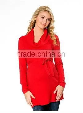 Wholesale Warm Cowl Neck Long Sleeve Sash Belt Maternity Sweater