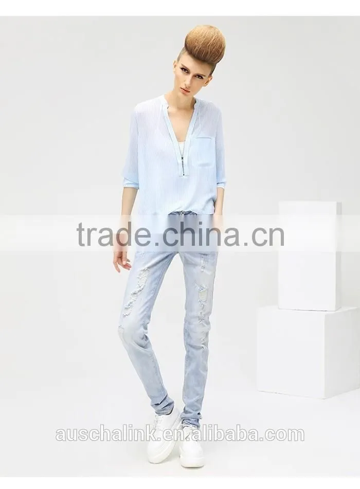 autumn latest new design women funky ripped denim jean pants