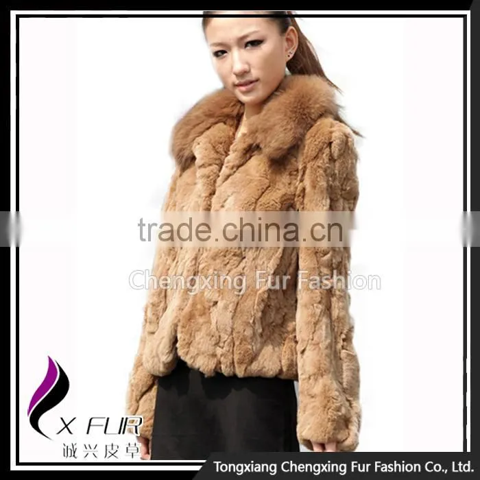 CX-G-A-70 High Quality Rex Rabbit Fur With Fox Fur Collar Women Coat/ Winter Jacket