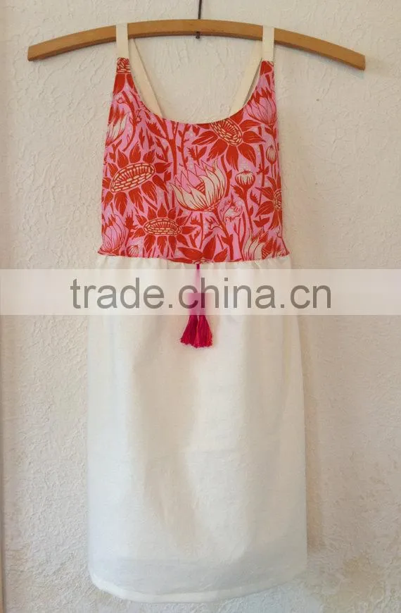 Fashion Printed Beach Girl Dress Of 9 years old with Front Tassel