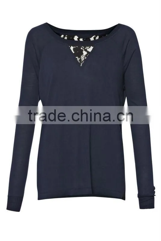 100% Viscose Knit Top with Lace Inserted Back