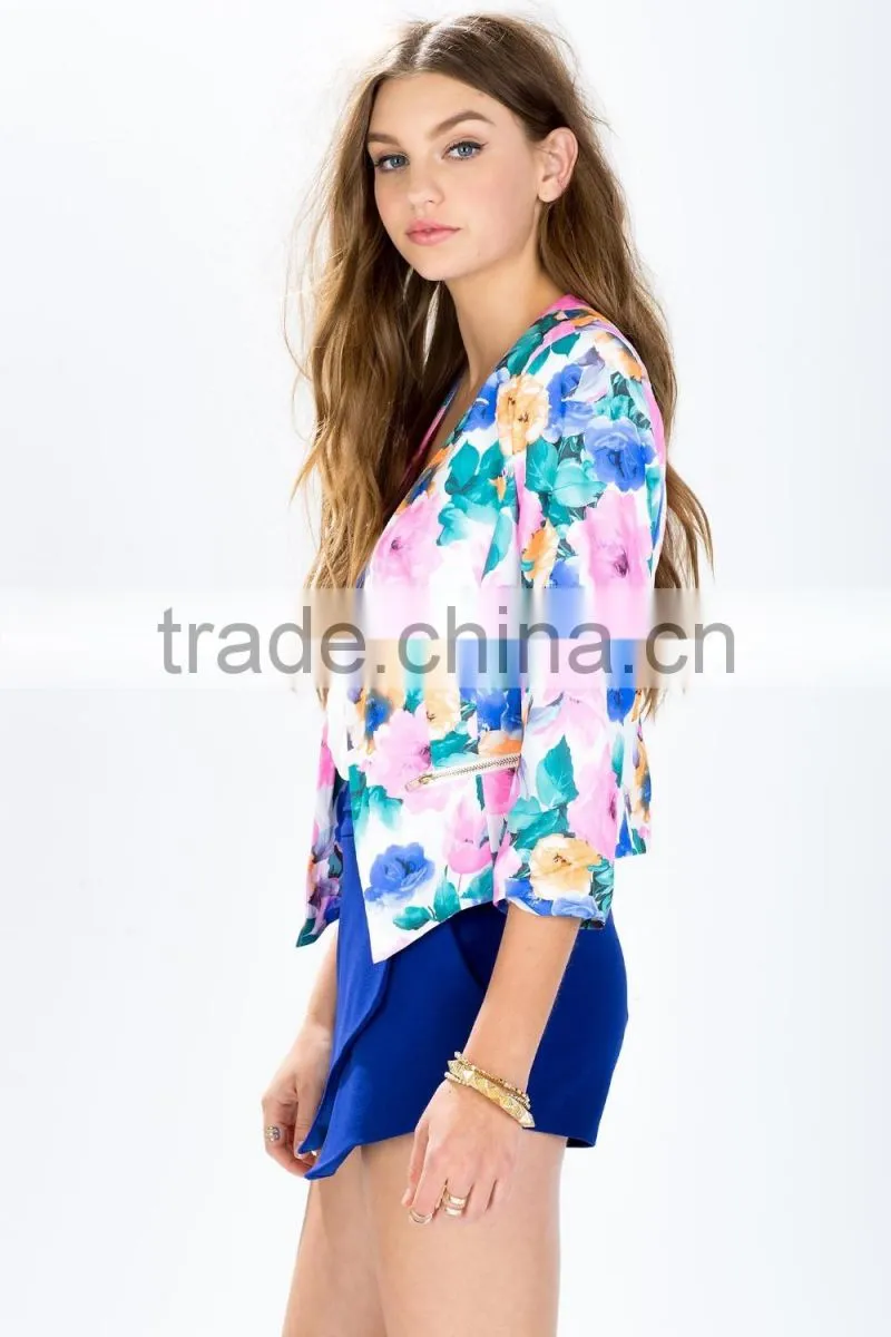 New Arrival Autumn Winter 3/4 sleeve floral print fashion jacket for wholesale 2017