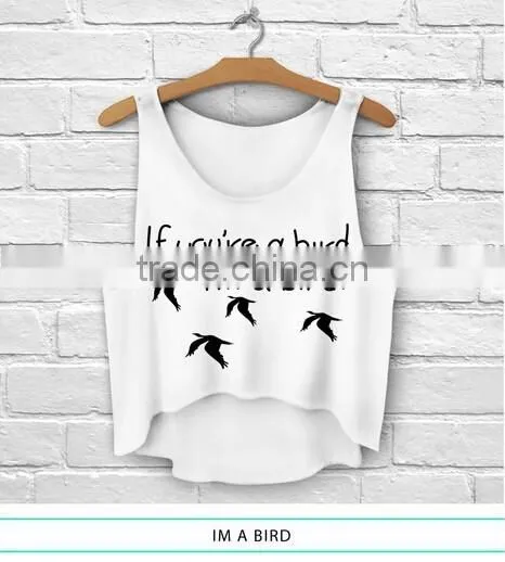 Fashion Girls 3D Design Sleeveless Sports Gym Irregular Tank Top With Pattern For Women