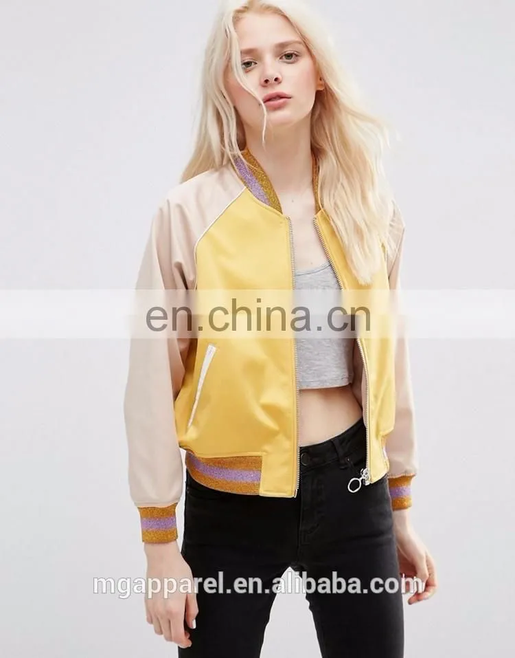 Most popular wholesale nylon blank bomber jackets with metallic trim
