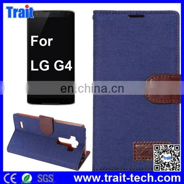 New Arrivals! Jeans Cloth Texture Flip Stand TPU PU Leather Case for LG G4 with Card Slots