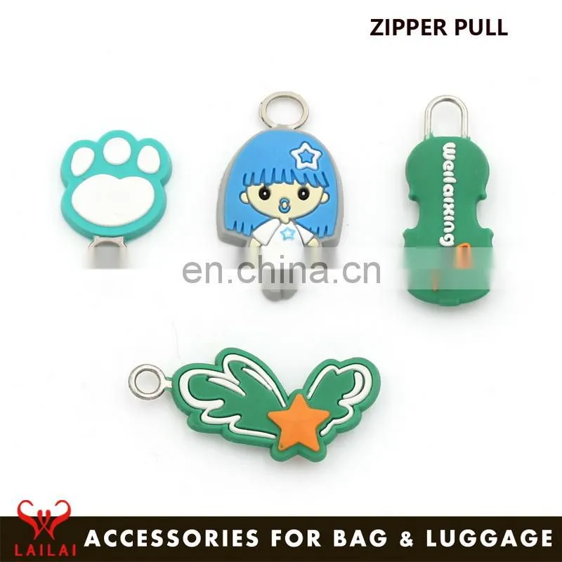 Custom pvc silicone rubber zipper pull for garment accessories