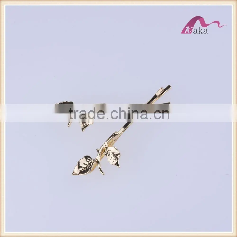 Fancy hair accessories women hair clips plate gold leaves shape for wedding