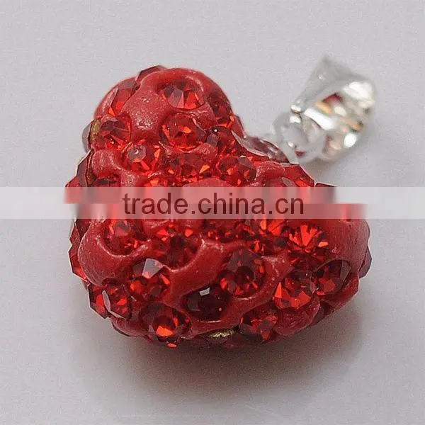 fashion jewelry gift Shamballa Pendant Wholesale Heart Shape New Arrival 15MM Pink Crystal Clay Pendant For DIY Jewelry