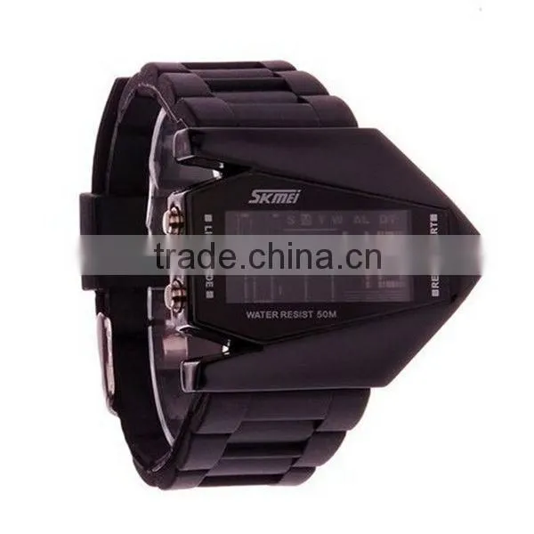 Hot lovely new fashion silicone stealth aircraft led watch