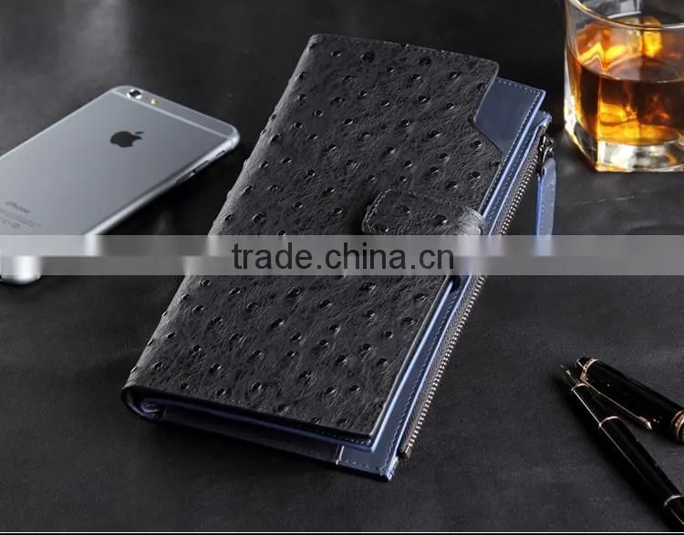 business men card holder long style clutch multifunction wallet high capacity ostrich leather gift purse for businessmen