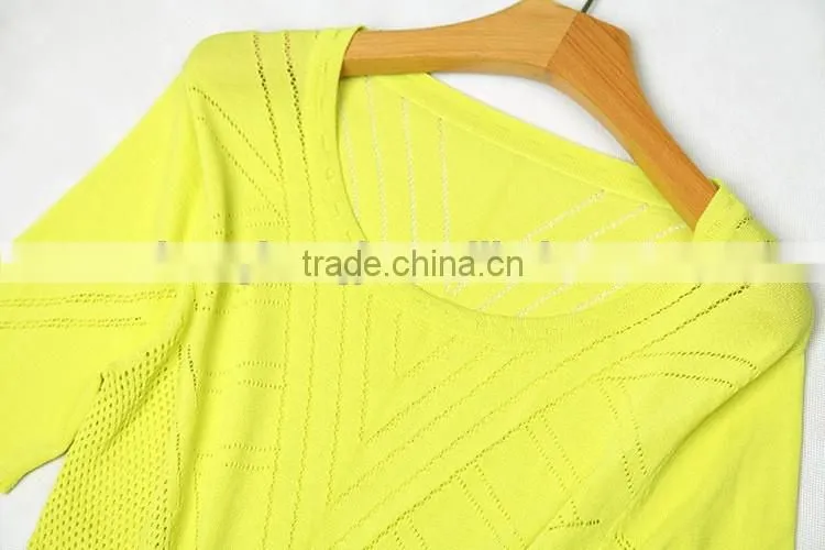 new arrival desgin for lady kintting hollow pattern round neck dress with half sleeves