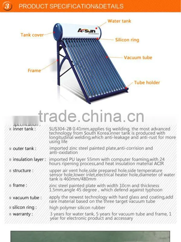 SABS 100 Liter Low Pressure Cheap Stainless Steel Solar Geyser