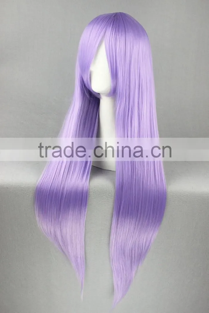 High Quality 80cm Long Straight Saint Seiya -Athena Light Purple Synthetic Anime Wig Cosplay Hair Wig Party Wig