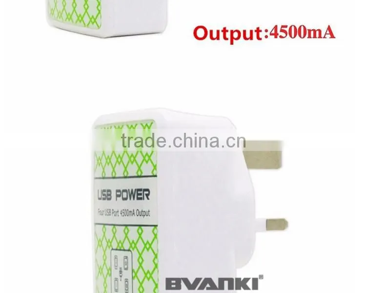 2016 Lastest Design High Speed Wholesale US EU UK AU Plug 4.5 A led flashlight usb 4 port Universal Portable USB Charger