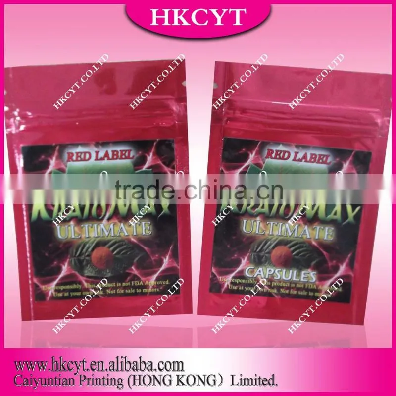 Red private sticker label herbal incense plastic zipper bag
