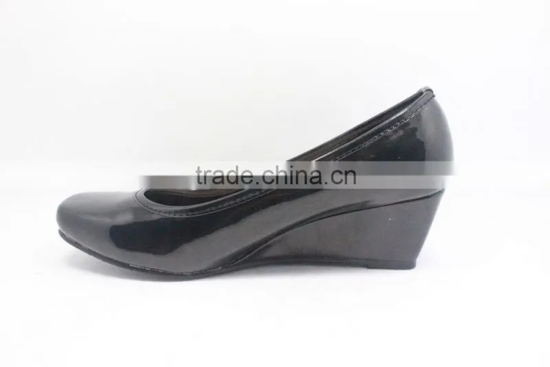 Patent PU black shoes square toe wedge women shoes