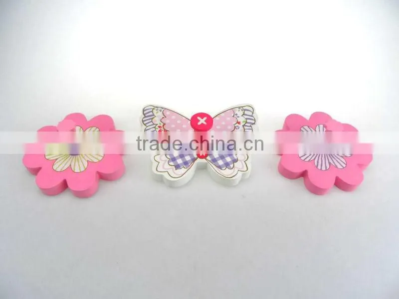 decorative wooden flower and butterfly hang wall hooks three pieces set of 3pcs for kids