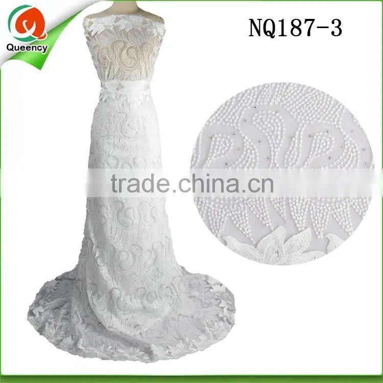 guangzhou lace african white french lace fabric with stone NQ198-1